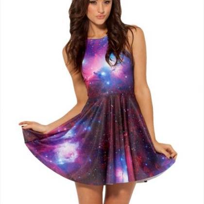 Galaxy Purple Skater Dress Ddeen