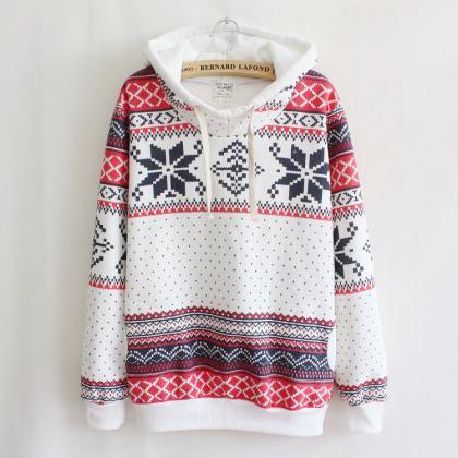 Warm Pullover Hoodie Christmas Snowflake Sweater..